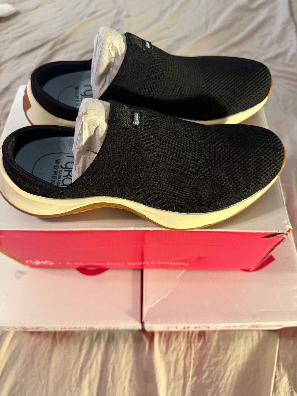 Ryka Women's Black Slip-On Mesh Clog with Cream Midsole
